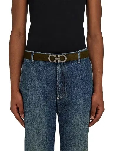 Ferragamo Men's Suede Gancini-Buckle Belt - Green - Size 42 | Thumbnail 2