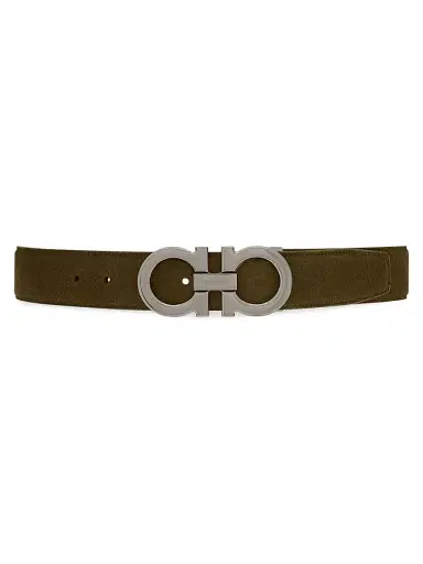 Ferragamo Men's Suede Gancini-Buckle Belt - Green - Size 42 | Thumbnail 3