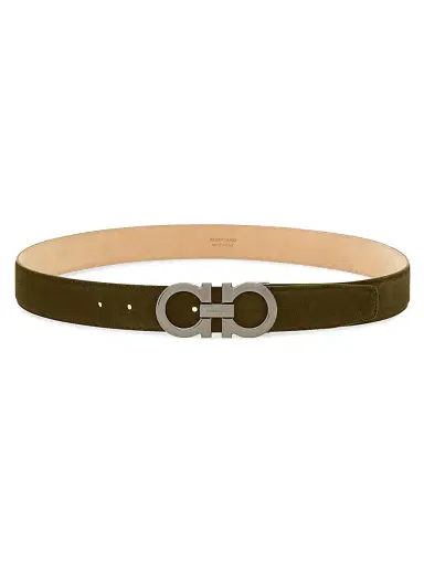 Ferragamo Men's Suede Gancini-Buckle Belt - Green - Size 42 | Thumbnail 1