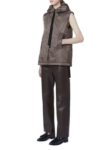 Max Mara Women's Padded Hooded Gilet in Water Repellent Canvas - Hazelnut Brown - Size 14 | Thumbnail 4 Max Mara Women's Padded Hooded Gilet in Water Repellent Canvas - Hazelnut Brown - Size 14 | Thumbnail 4