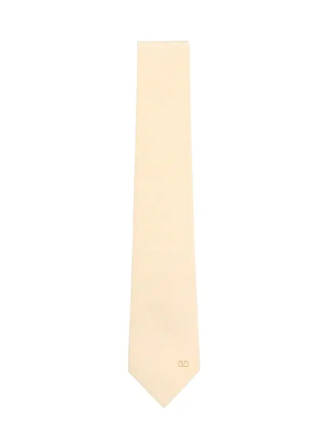 Men's Valentie Silk Tie with VLogo Signature Detail - Beige