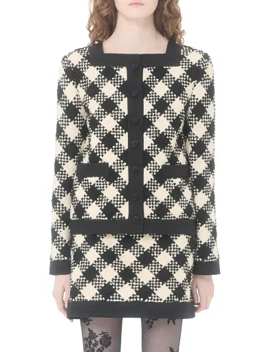 Valentino Garavani Women's Damier Tweed Jacket - Butter Black - Size 10 | Thumbnail 2