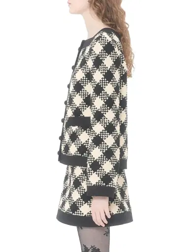 Valentino Garavani Women's Damier Tweed Jacket - Butter Black - Size 10 | Thumbnail 3