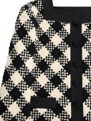 Valentino Garavani Women's Damier Tweed Jacket - Butter Black - Size 10 | Thumbnail 6