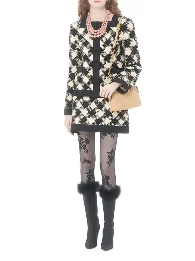 Valentino Garavani Women's Damier Tweed Jacket - Butter Black - Size 10 | Thumbnail 7