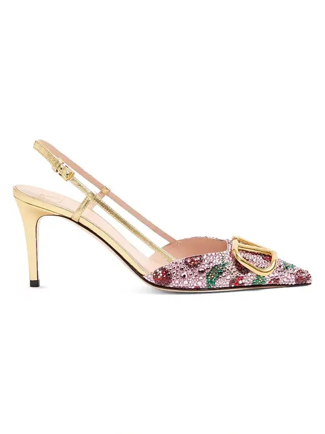 Women's VLogo Signature 80MM Slingback Pumps Décolleté with Cherryfic Embroidery - Multicolored