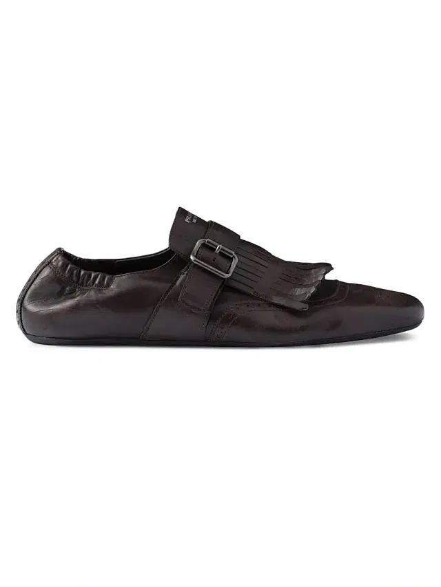Men's Shuffle Fringed Monk Strap Shoes - Brown