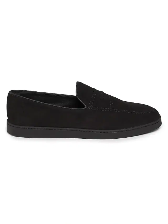 Men's Peebles Suede Top-Stitched Penny Loafers - Black