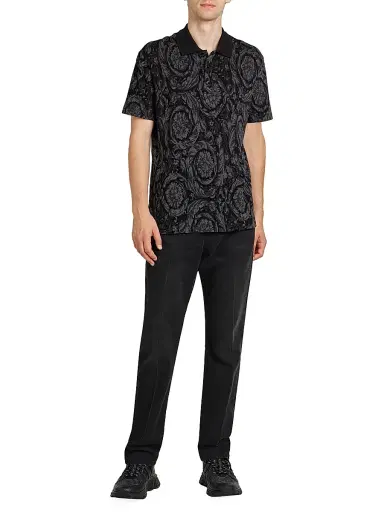 Versace Men's Barocco Piqué Polo - Medium Grey - Size Small | Thumbnail 2