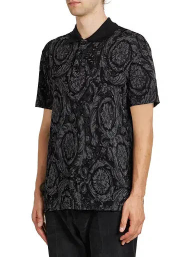 Versace Men's Barocco Piqué Polo - Medium Grey - Size Small | Thumbnail 4