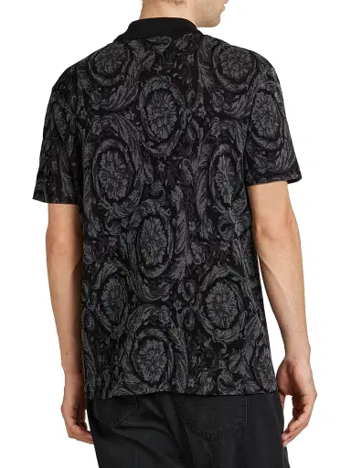 Versace Men's Barocco Piqué Polo - Medium Grey - Size Small | Thumbnail 5