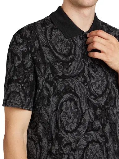 Versace Men's Barocco Piqué Polo - Medium Grey - Size Small | Thumbnail 6