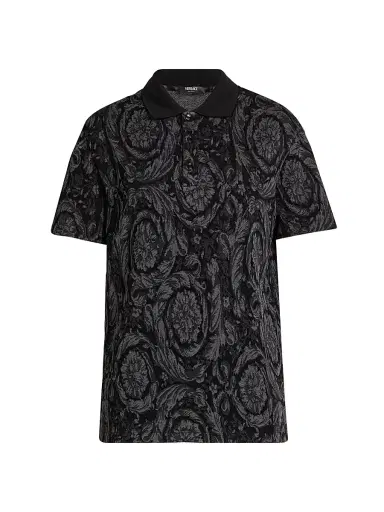 Versace Men's Barocco Piqué Polo - Medium Grey - Size Small | Thumbnail 1