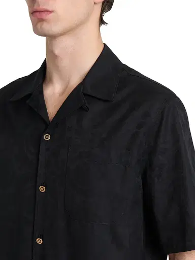 Versace Men's Barocco Jacquard Cotton Poplin Shirt - Black | Thumbnail 5 Versace Men's Barocco Jacquard Cotton Poplin Shirt - Black | Thumbnail 5