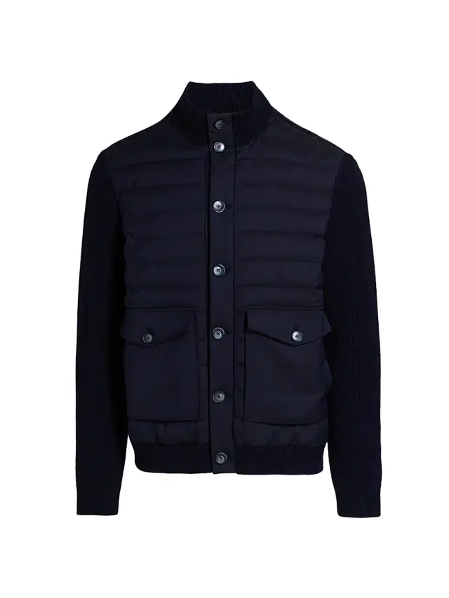 Men's Wool-Blend Bomber Jacket - Dark Blue