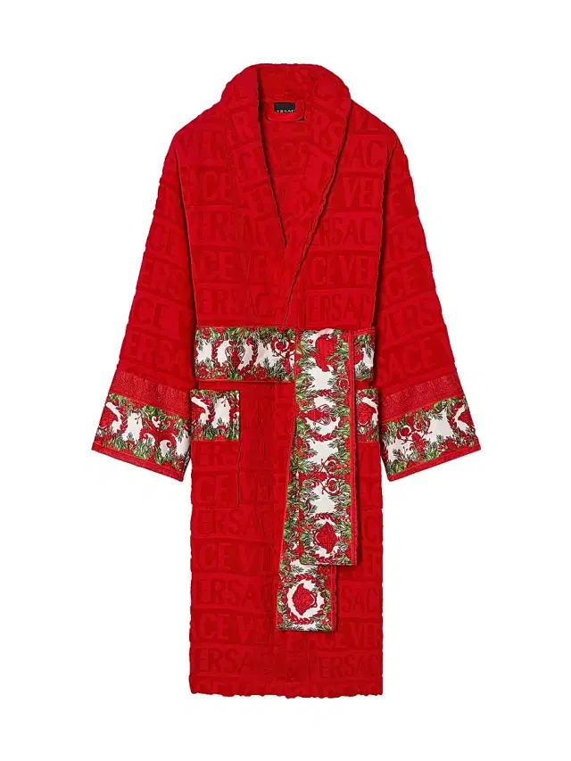 Men's Christmas Barocco Cotton Robe - Red