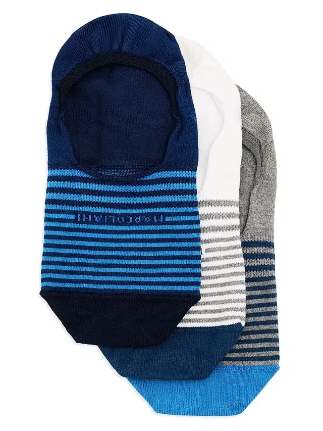 Men's Invisible Touch Cotton No-Show Socks 3-Pack - White Pattern