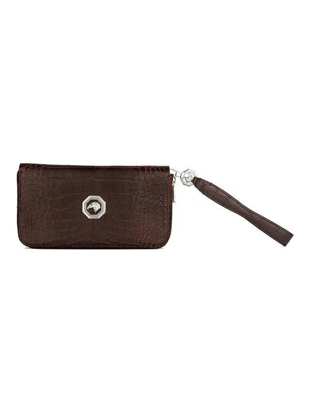 Men's Sophisticated Crocodile Bag with Detachable Handle - Dark Brown