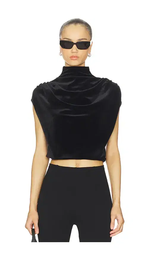 Velvet Draped Mockneck Crop Top
