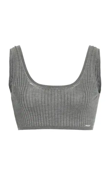 Prada Ribbed Silk Cropped Bra Top | Thumbnail 1 Prada Ribbed Silk Cropped Bra Top | Thumbnail 1