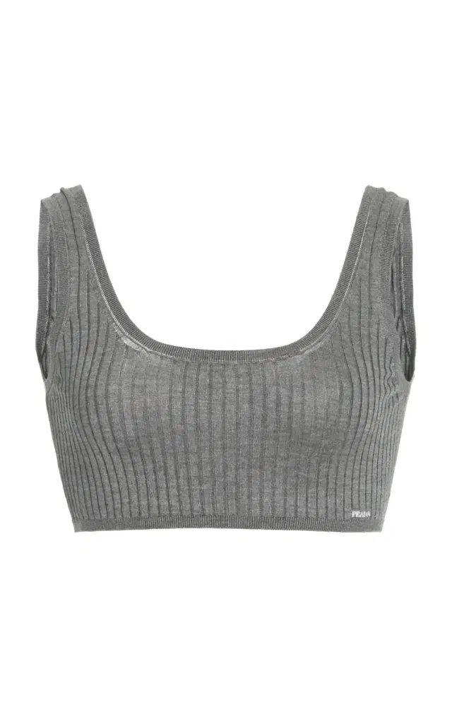 Prada Ribbed Silk Cropped Bra Top