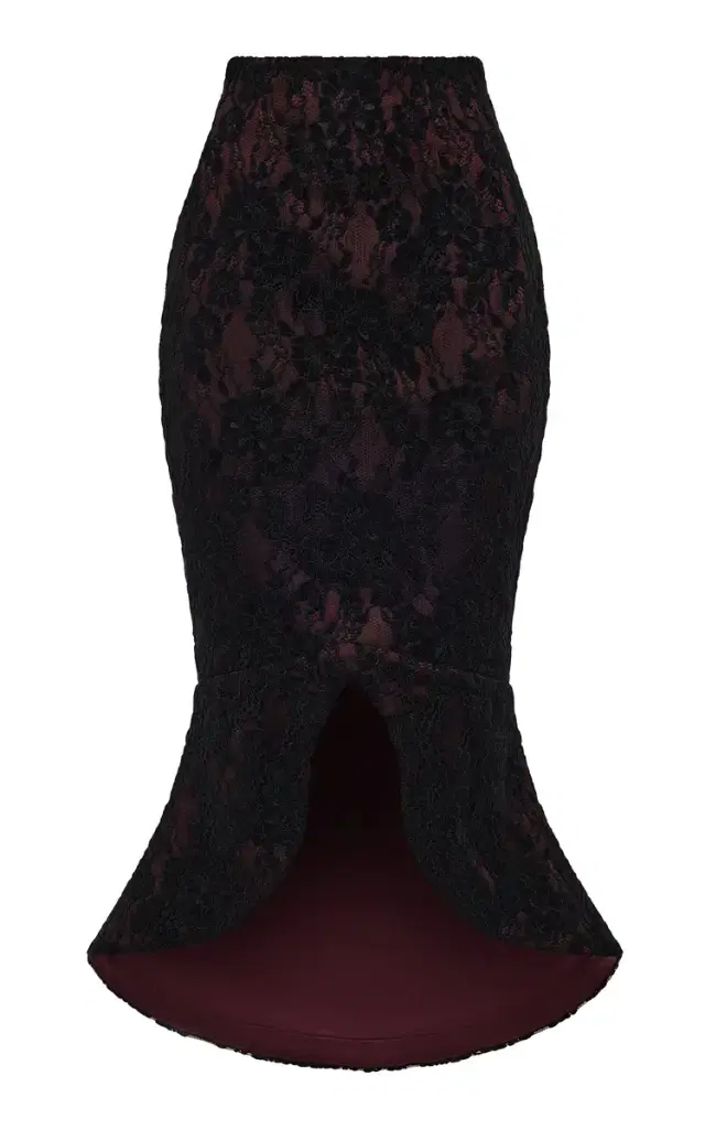 Rasario Asymmetric Lace & Satin Midi Skirt
