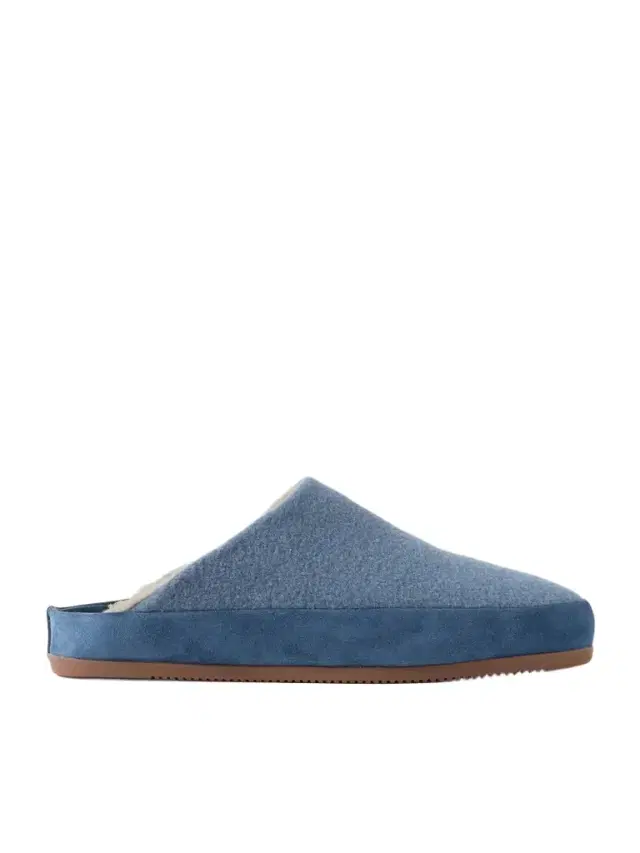 Mulo Suede-Trimmed Shearling-Lined Wool Slippers - Men