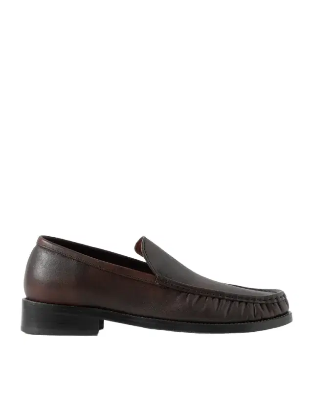 Logo-Print Burnished-Leather Loafers - Men