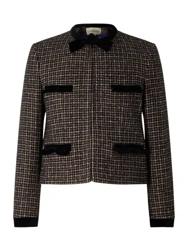 Valentino Garavani Cotton Velvet-Trimmed Houndstooth Wool-Blend Jacket - Men | Thumbnail 1 Valentino Garavani Cotton Velvet-Trimmed Houndstooth Wool-Blend Jacket - Men | Thumbnail 1
