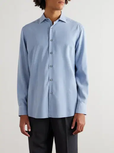 Zegna Spread-Collar Mulberry Silk Shirt - Men | Thumbnail 3
