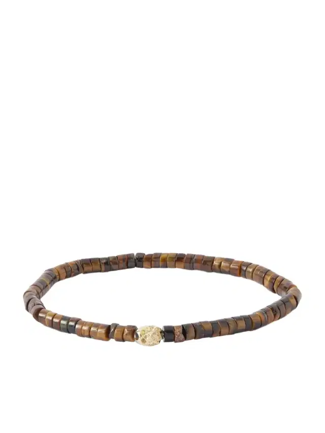 14-Karat Gold, Diamond and Tiger's Eye Beaded Bracelet - Men 14-Karat Gold, Diamond and Tiger's Eye Beaded Bracelet - Men