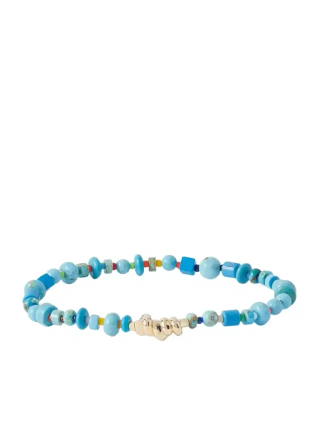 14-Karat Gold, Turquoise and Glass Beaded Bracelet - Men 14-Karat Gold, Turquoise and Glass Beaded Bracelet - Men