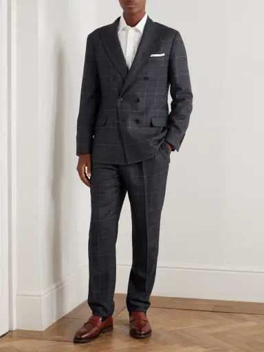 Brunello Cucinelli Checked Double-Breasted Cashmere and Virgin Wool-Blend Suit Jacket - Men | Thumbnail 2