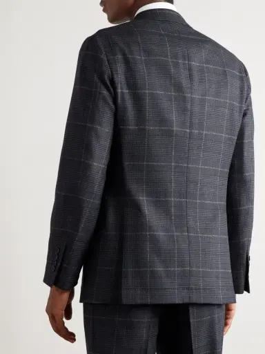 Brunello Cucinelli Checked Double-Breasted Cashmere and Virgin Wool-Blend Suit Jacket - Men | Thumbnail 3