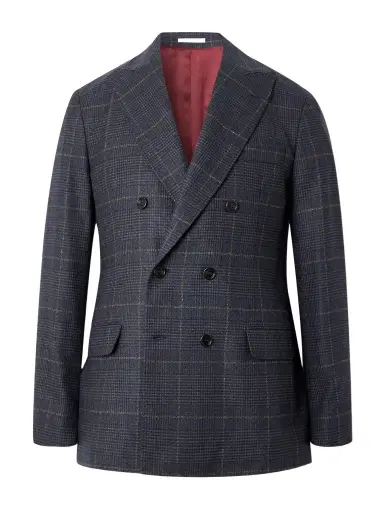 Brunello Cucinelli Checked Double-Breasted Cashmere and Virgin Wool-Blend Suit Jacket - Men | Thumbnail 1