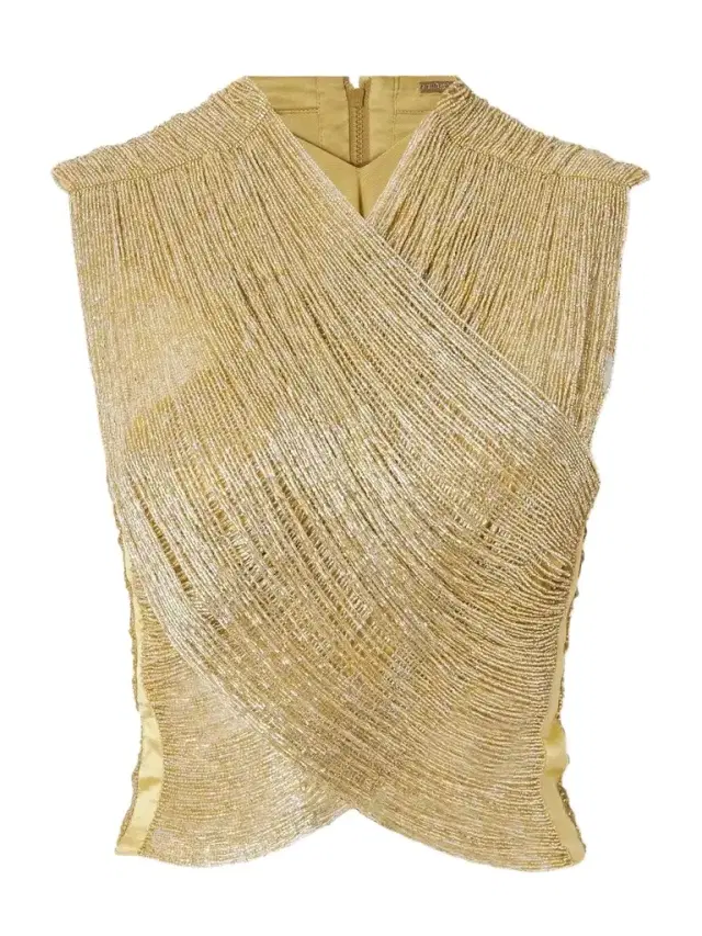 Haisley Cropped Satin-trimmed Beaded Mesh Top