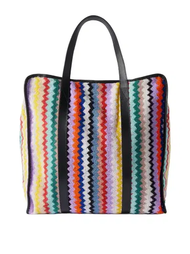 Missoni Home Riverbero Leather-trimmed Striped Cotton-terry Tote | Thumbnail 1 Missoni Home Riverbero Leather-trimmed Striped Cotton-terry Tote | Thumbnail 1