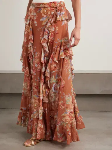 Zimmermann Awaken Belted Ruffled Floral-print Cotton And Silk-blend Crepe De Chine Maxi Skirt | Thumbnail 3 Zimmermann Awaken Belted Ruffled Floral-print Cotton And Silk-blend Crepe De Chine Maxi Skirt | Thumbnail 3