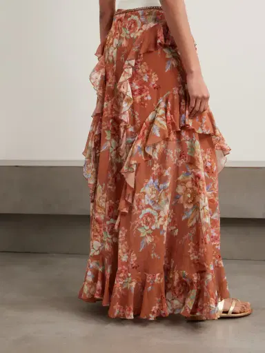 Zimmermann Awaken Belted Ruffled Floral-print Cotton And Silk-blend Crepe De Chine Maxi Skirt | Thumbnail 4 Zimmermann Awaken Belted Ruffled Floral-print Cotton And Silk-blend Crepe De Chine Maxi Skirt | Thumbnail 4