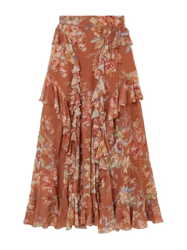Awaken Belted Ruffled Floral-print Cotton And Silk-blend Crepe De Chine Maxi Skirt