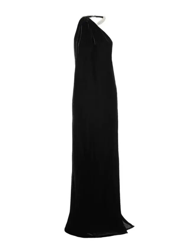 One-shoulder Embellished Draped Velvet Halterneck Gown