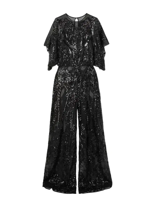 Obi Sequined Chiffon Wide-leg Jumpsuit