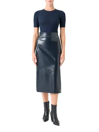 Akris Women's Rib-Knit Silk-Blend Short-Sleeve Sweater - Navy - Size 12 | Thumbnail 2