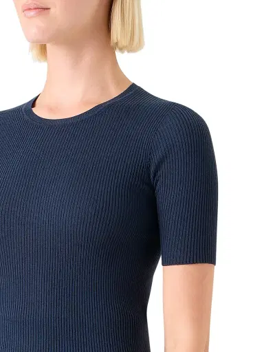 Akris Women's Rib-Knit Silk-Blend Short-Sleeve Sweater - Navy - Size 12 | Thumbnail 6