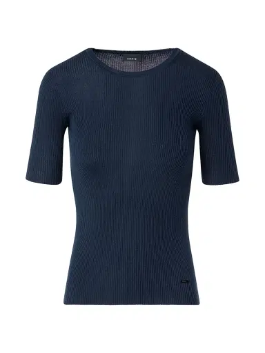 Akris Women's Rib-Knit Silk-Blend Short-Sleeve Sweater - Navy - Size 12 | Thumbnail 1