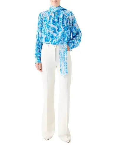 Akris Women's Abstract-Print Silk Blouse - Twilight Ecru - Size 12 | Thumbnail 2 Akris Women's Abstract-Print Silk Blouse - Twilight Ecru - Size 12 | Thumbnail 2