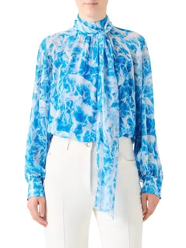 Akris Women's Abstract-Print Silk Blouse - Twilight Ecru - Size 12 | Thumbnail 3 Akris Women's Abstract-Print Silk Blouse - Twilight Ecru - Size 12 | Thumbnail 3