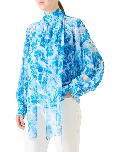 Akris Women's Abstract-Print Silk Blouse - Twilight Ecru - Size 12 | Thumbnail 4 Akris Women's Abstract-Print Silk Blouse - Twilight Ecru - Size 12 | Thumbnail 4