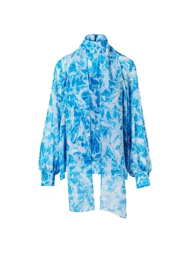 Akris Women's Abstract-Print Silk Blouse - Twilight Ecru - Size 12 | Thumbnail 1 Akris Women's Abstract-Print Silk Blouse - Twilight Ecru - Size 12 | Thumbnail 1