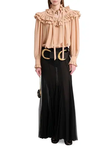 Chloé Women's Ruffle-Yoke Silk Blouse - Light Brown | Thumbnail 2 Chloé Women's Ruffle-Yoke Silk Blouse - Light Brown | Thumbnail 2